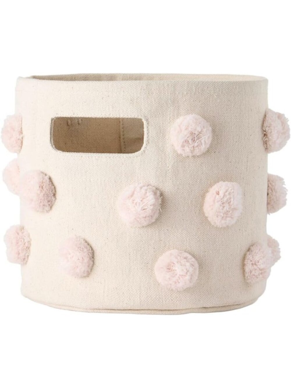 Mini Blush Pom Pom Basket | 100% Cotton Canvas Storage for Nursery & Playroom